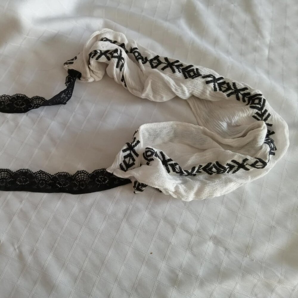 Pretty brushed cotton headband with stylized pattern, handmade, stretchy